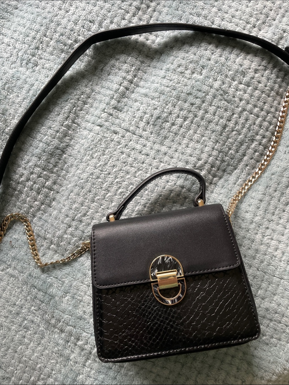 Black Women’s Crossbody Top-Handle Bag with Gold Hardware